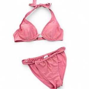 Pink Halter Bikini Set - Women's Swim